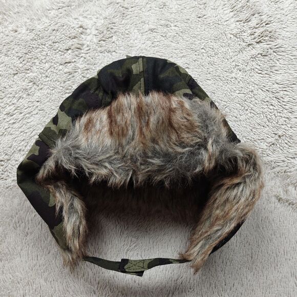 Camo Faux Fur Trim Lined Trapper Hat Kids Boys Size 4-7 - Picture 2 of 4